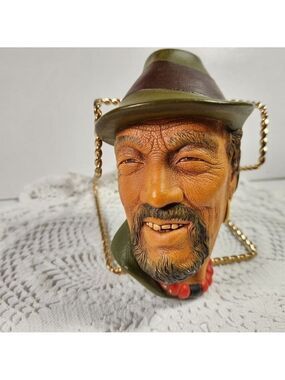 Bossons Chalkware Wall Head • Tibetan Man • 1960s Vintage England